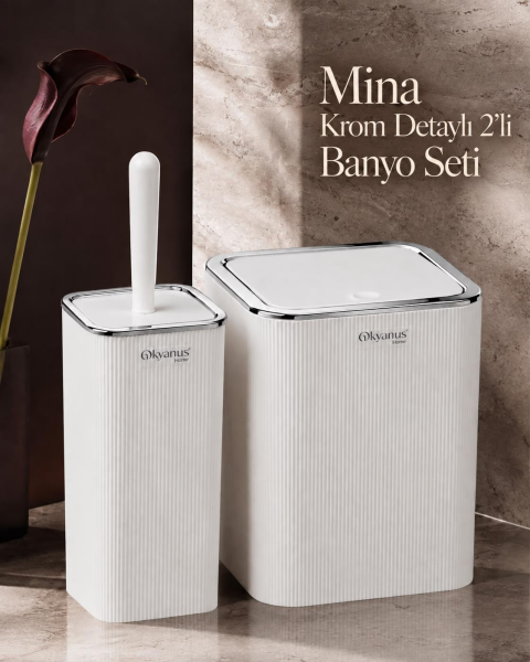 Okyanus Home Mina Beyaz - Krom Kare 2'li Banyo Seti