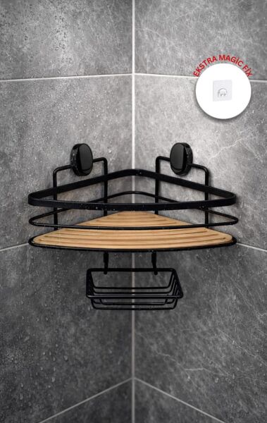Okyanus Home Siyah Due Tek Katlı Üçgen Şampuanlık & Sabunluk 21 cm