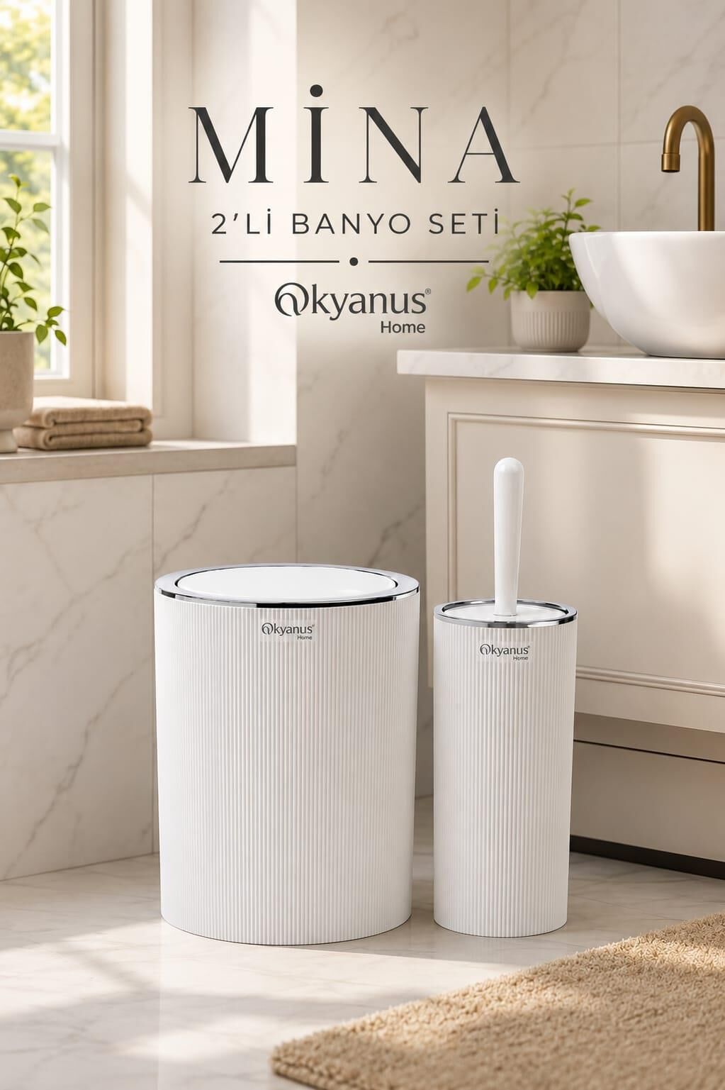 Okyanus Home Mina Beyaz - Krom Yuvarlak 2'li Banyo Seti