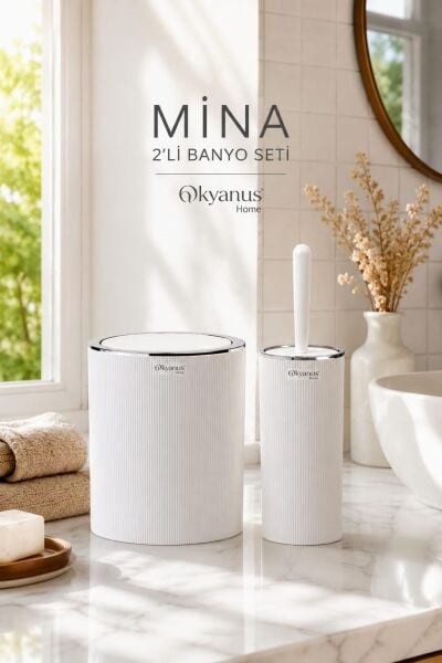 Okyanus Home Mina Beyaz - Krom Yuvarlak 2'li Banyo Seti