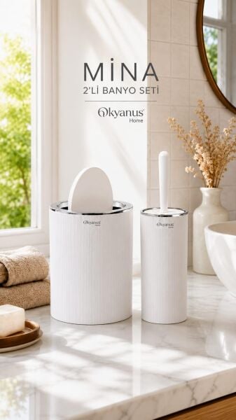 Okyanus Home Mina Beyaz - Krom Yuvarlak 2'li Banyo Seti