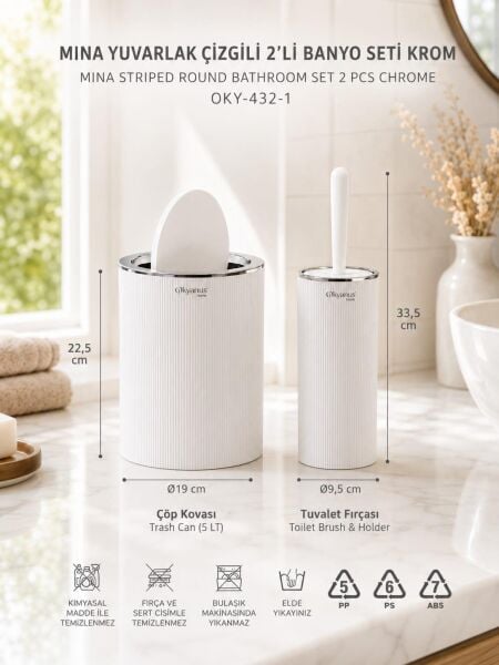 Okyanus Home Mina Beyaz - Krom Yuvarlak 2'li Banyo Seti