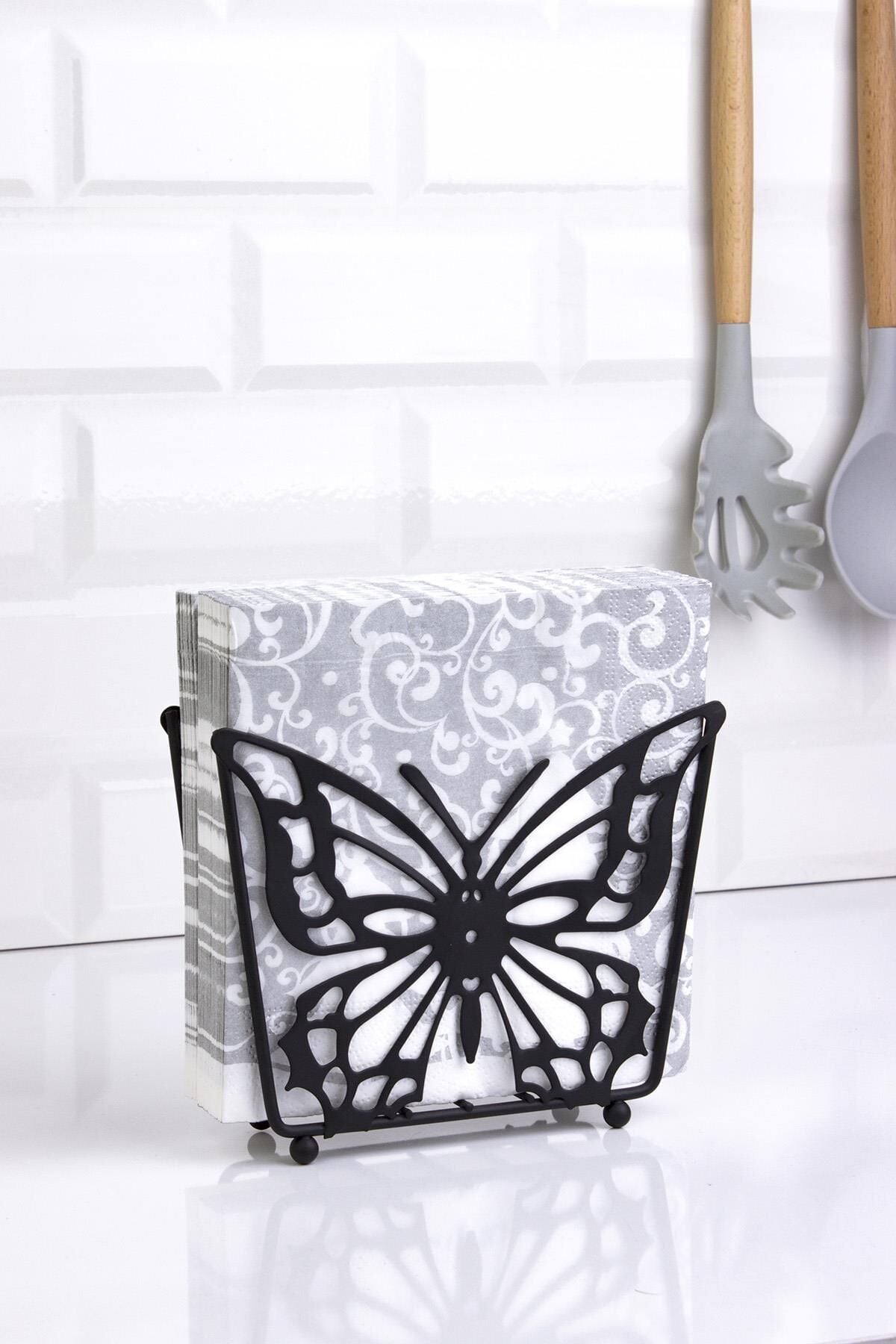 Okyanus Home Siyah Kelebek Desenli Dik Peçetelik
