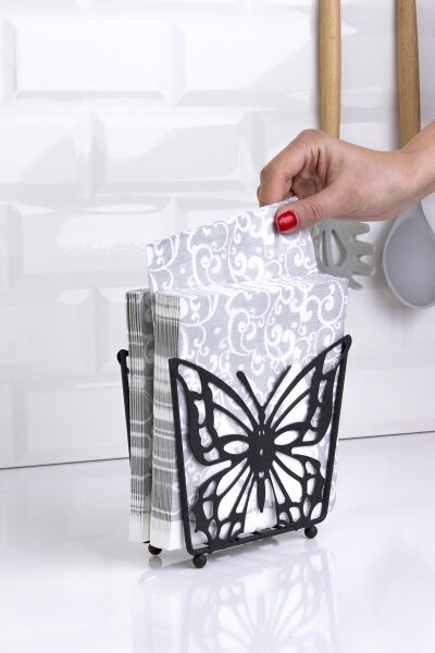 Okyanus Home Siyah Kelebek Desenli Dik Peçetelik