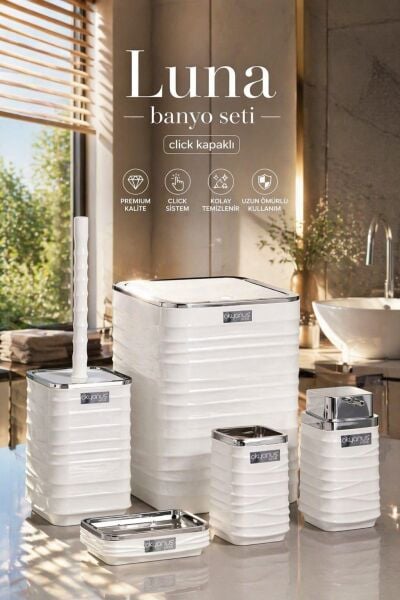 Okyanus Home Luna Beyaz Kromlu Kare 5'li Banyo Seti