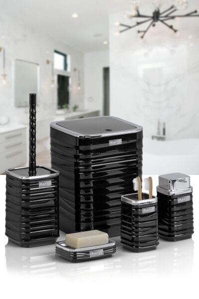 Okyanus Home Luna Siyah Kromlu Kare 5'li Banyo Seti