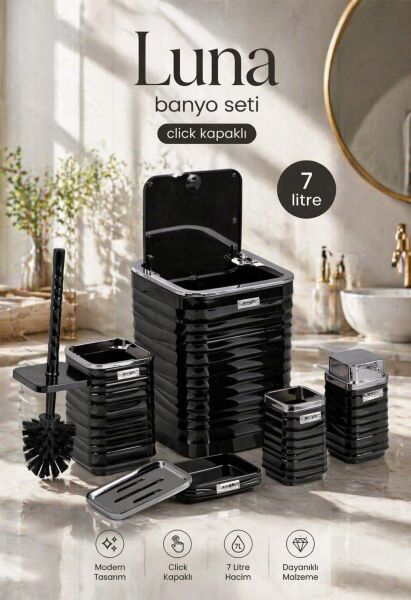 Okyanus Home Luna Siyah Kromlu Kare 5'li Banyo Seti